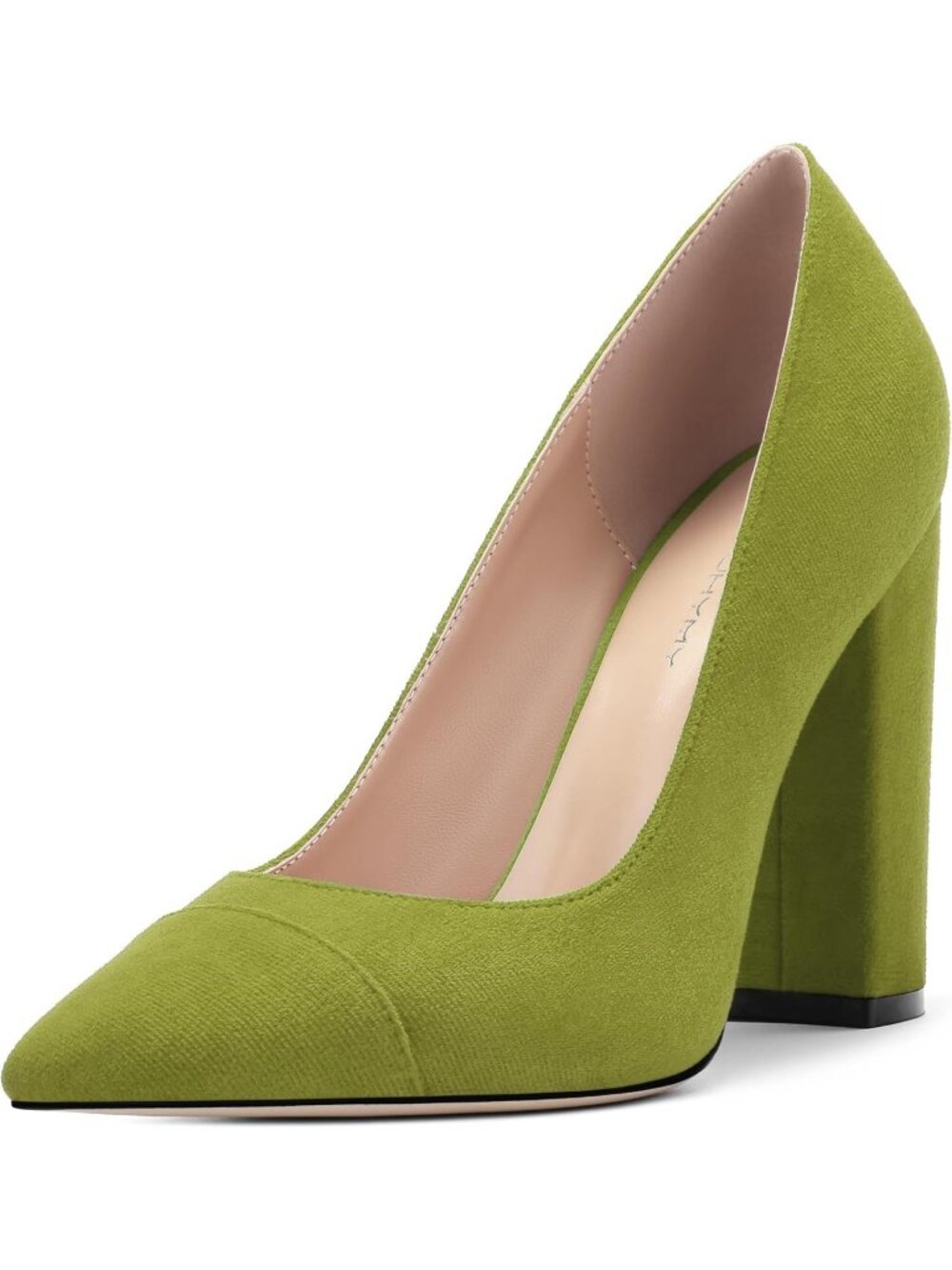 Women's Olive Suede Pointed Toe High Heels Slip On Pumps Street Banquet Shoes